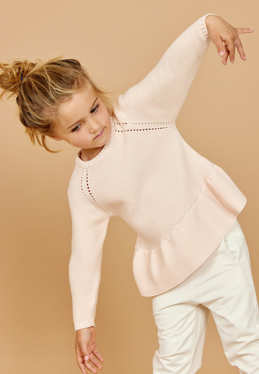 Knitted Pullover With Frill - Cream