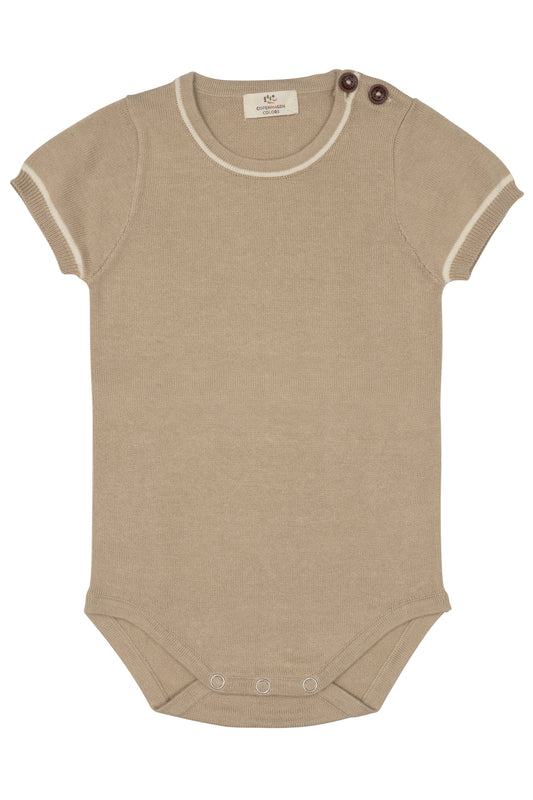 Gebreide romper met korte mouwen - Taupe