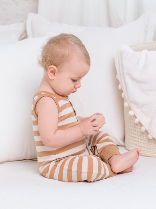 Tank Romper Tan/Ely Stripe