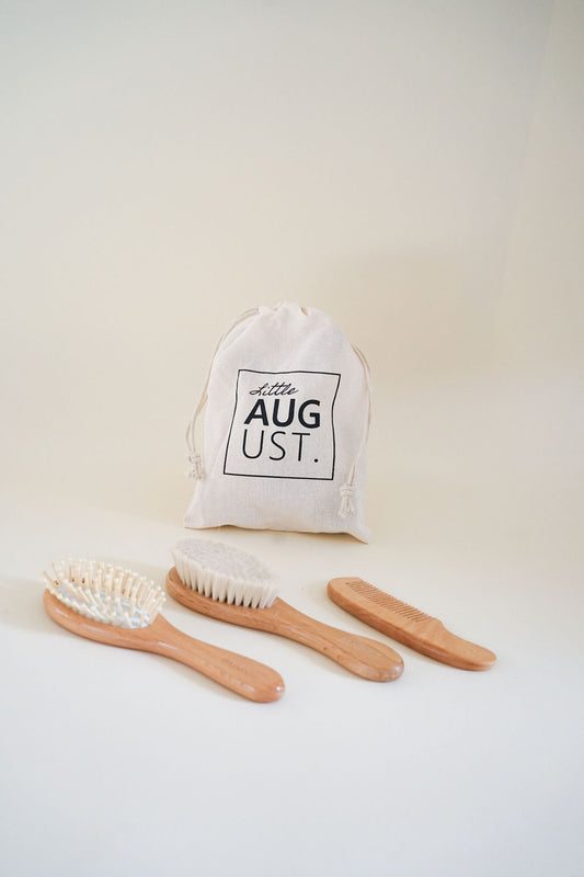 Baby Haarborstel set - 3 pcs van Olijfhout met zijdezacht Geitenhaar