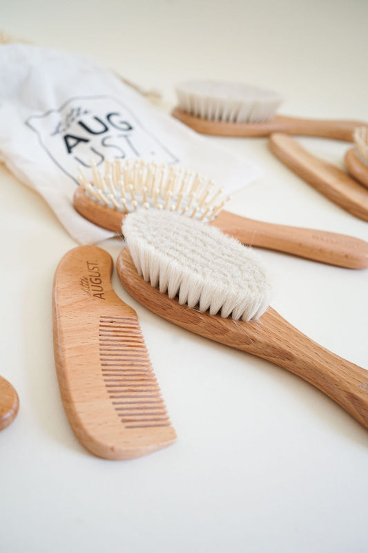 Baby Haarborstel set - 3 pcs van Olijfhout met zijdezacht Geitenhaar