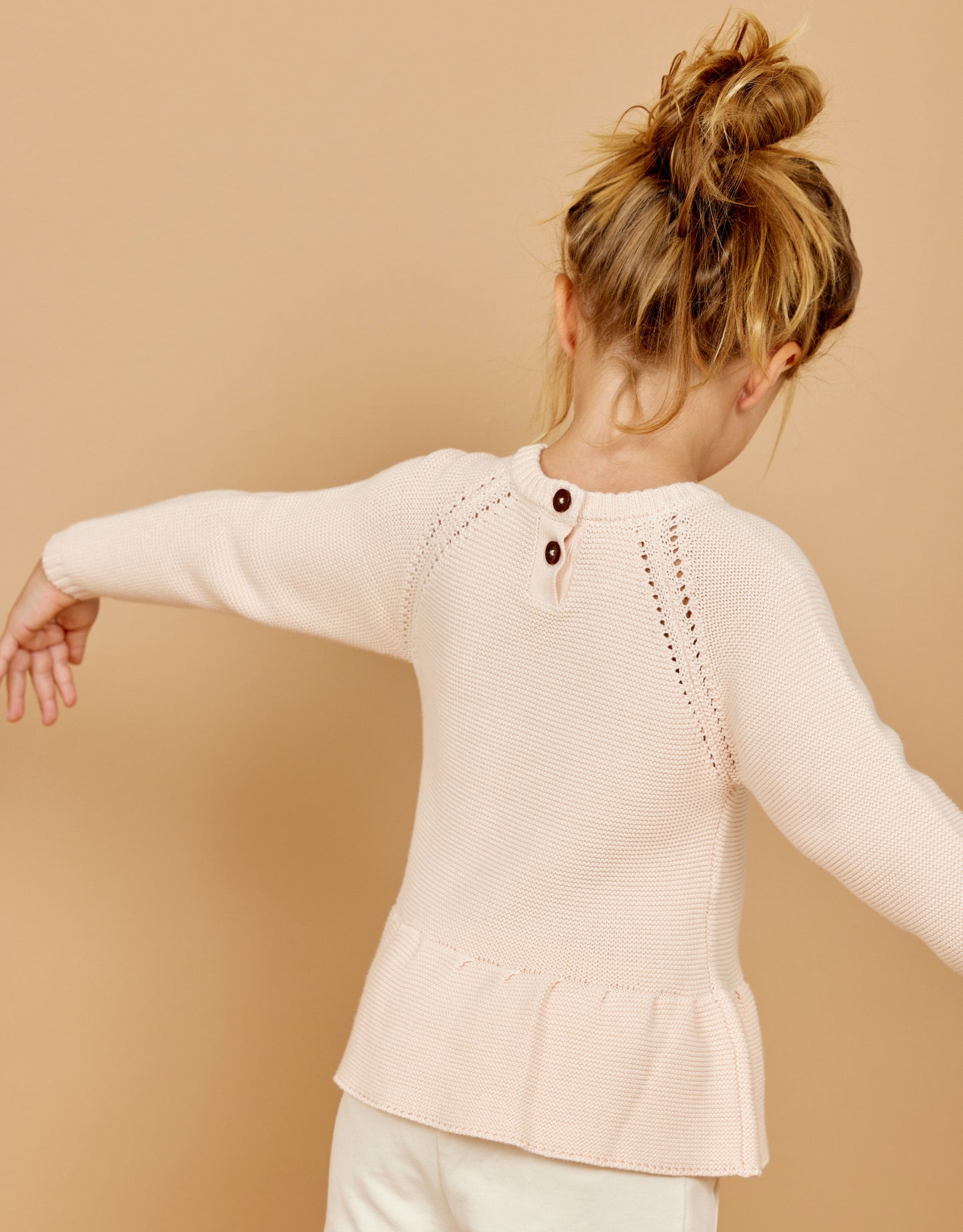 Knitted Pullover With Frill - Cream